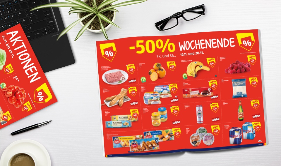 Flugblatt, welches eine Angebotsübersichtsseite darstellt