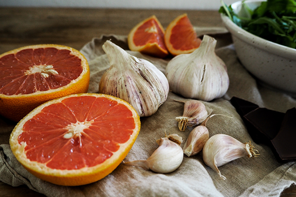 Knoblauch, Zitrusfrüchte