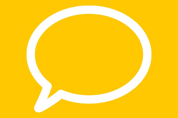 gelberHintergrund mit weiß umrandeter Sprechblase