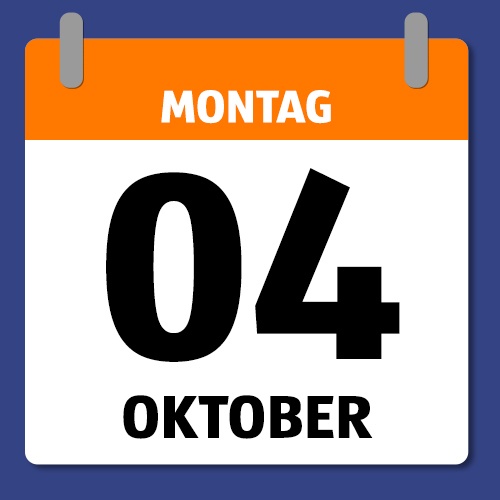 Ein Kalenderblatt, das Montag den 04. Oktober abbildet.
