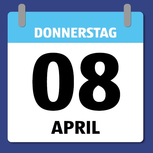 Ein Kalenderblatt, das Donnerstag den 08. April abbildet.