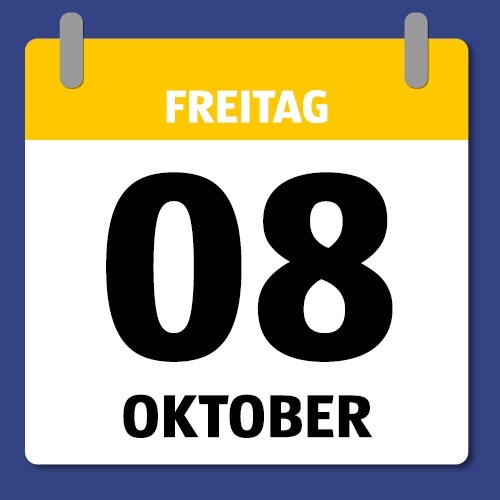 Ein Kalenderblatt, das Freitag den 08. Oktober anzeigt.