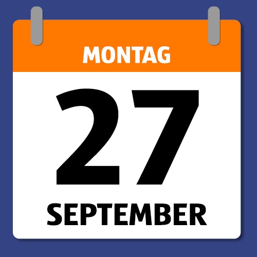 Ein Kalenderblatt, das Montag 27. September anzeigt.