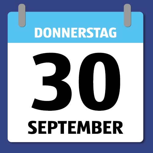 Ein Kalenderblatt, das Donnerstag 30. September anzeigt.
