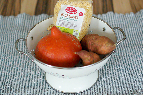 Kürbis, Linsen und Süßkartoffel