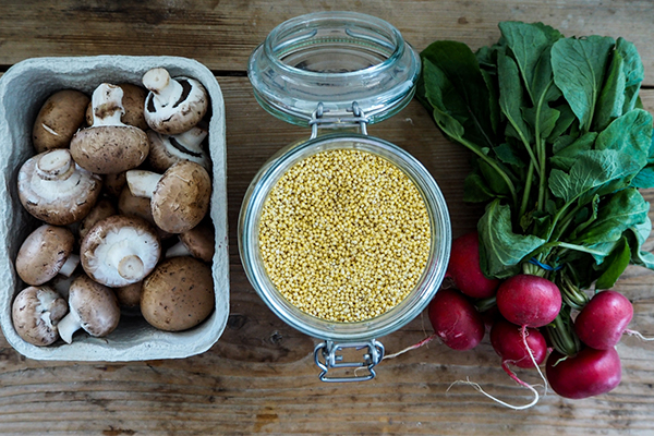 Pilze, Couscous, Radieschen