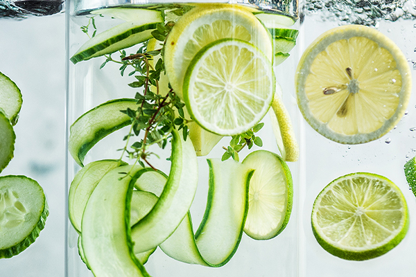 Wasser mit Gurke und Limette