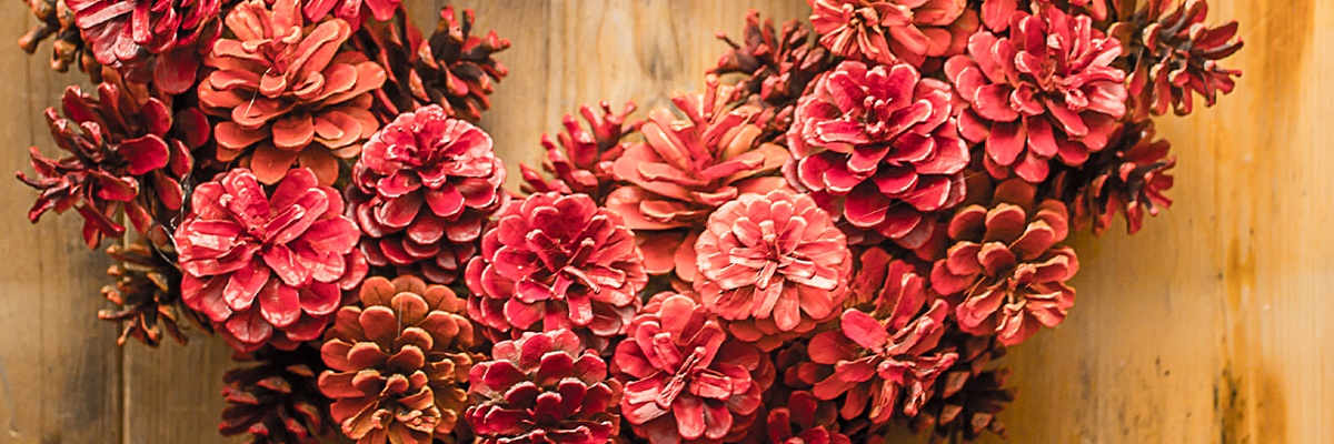 Herbstlicher Kranz für die Haustür mit Zapfen