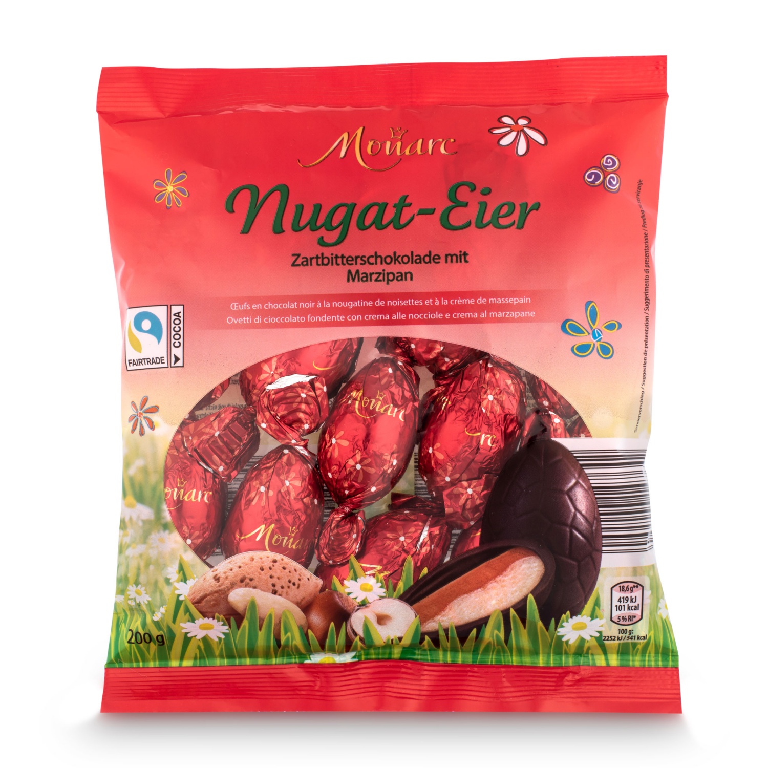 MONARC Nugat Eier, Zartbitterschokolade mit Marzipan