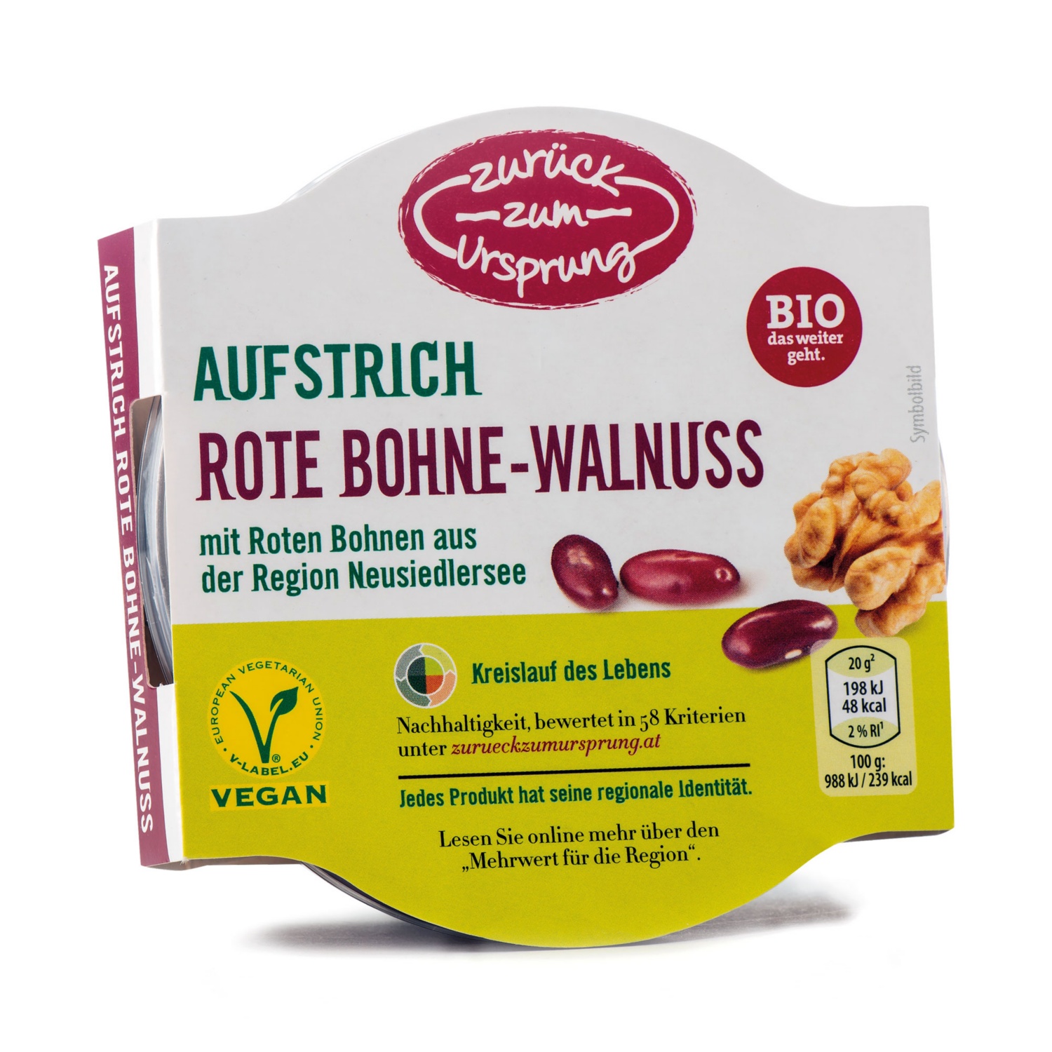 ZURÜCK ZUM URSPRUNG BIO Veganer Aufstrich, Rote Bohne-Walnuss