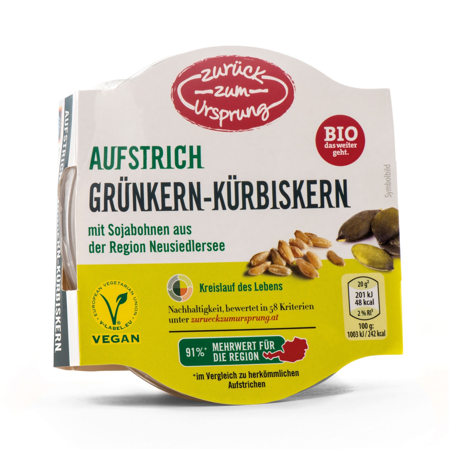 ZURÜCK ZUM URSPRUNG BIO Veganer Aufstrich, Grünkern-Kürbiskern