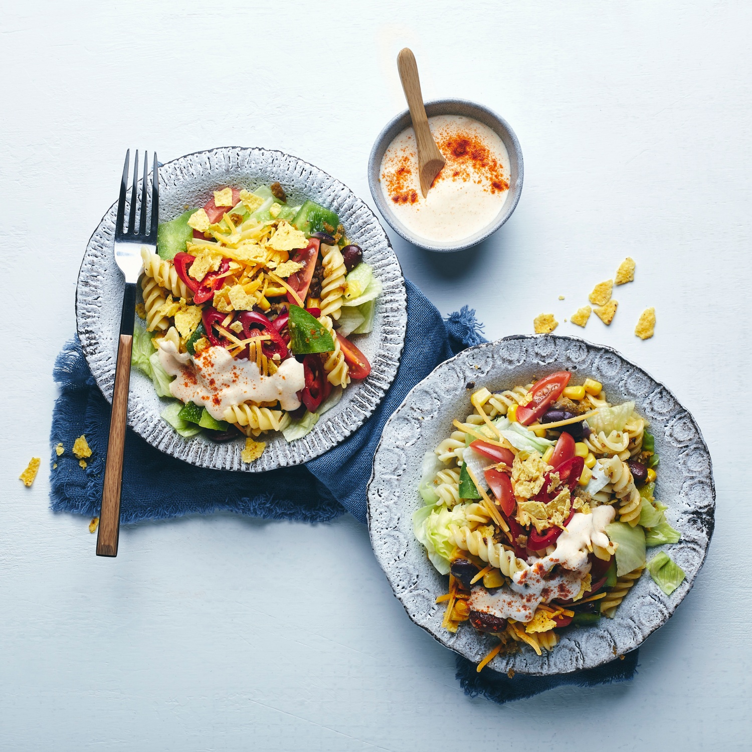 Taco-Pasta-Salat mit würziger Knoblauch-Mayo