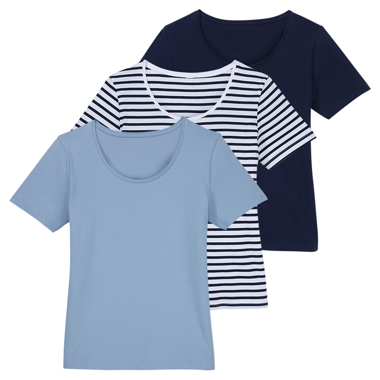 BLUE MOTION Damen Basic-Shirts, 3er-Set