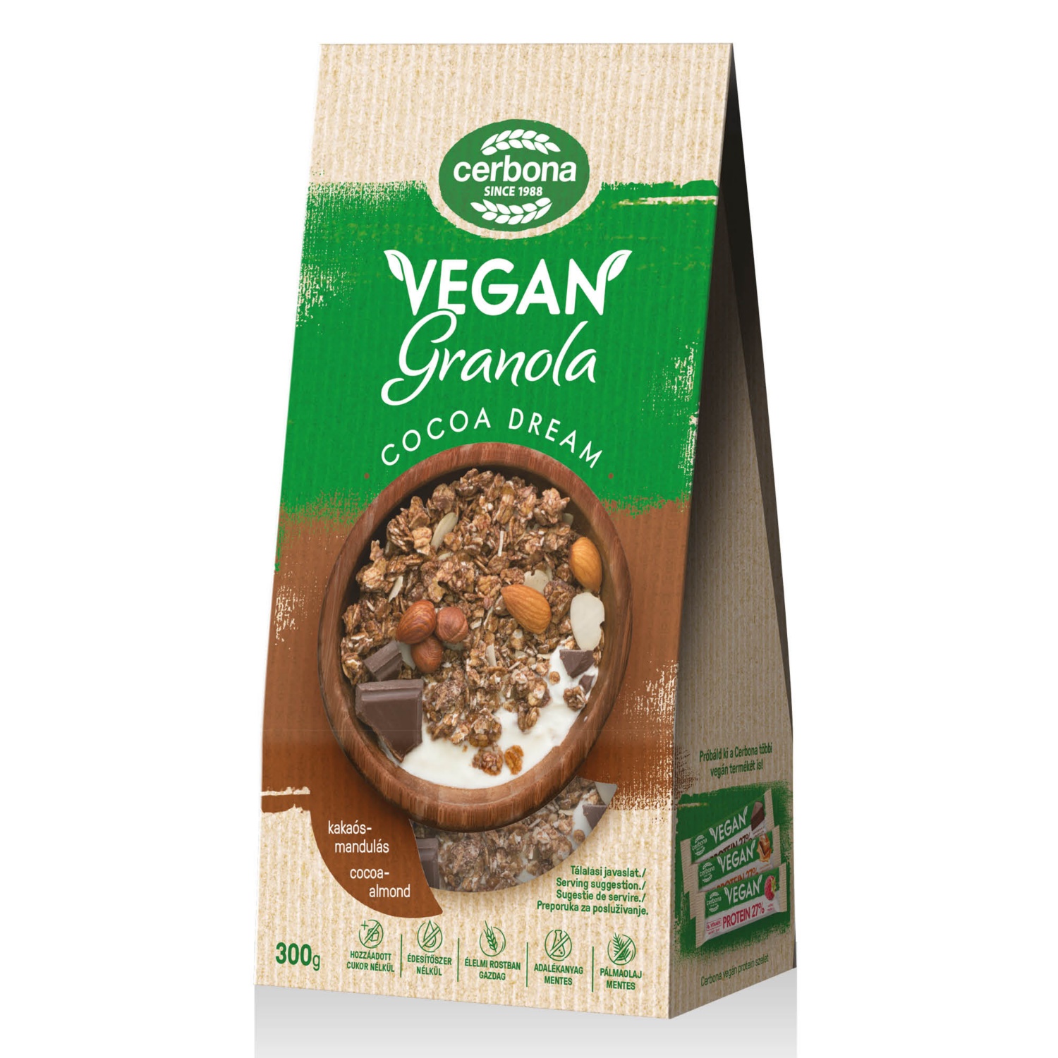 CERBONA Vegán granola müzli, kakaós-mandulás, 300 g
