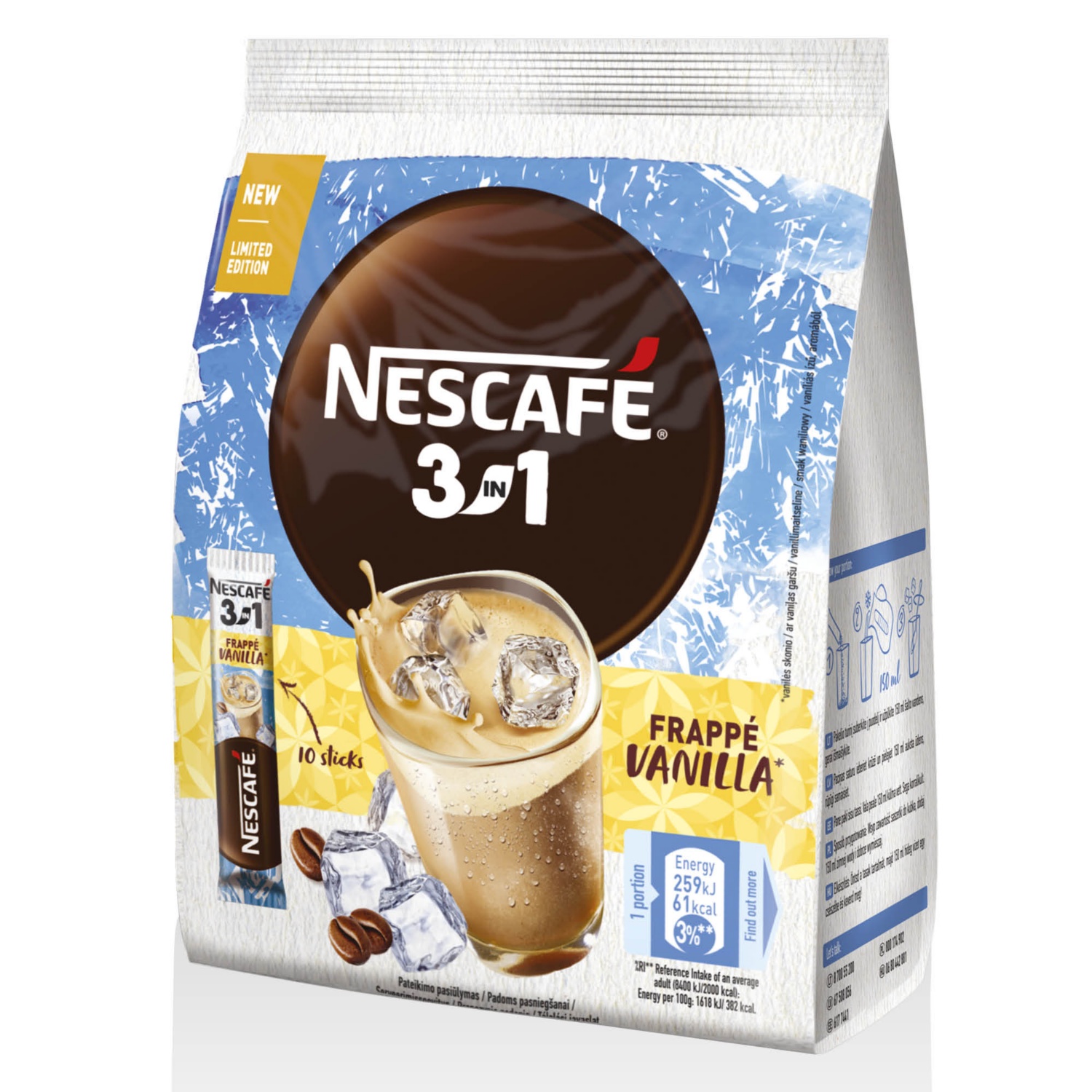 NESCAFÉ Kávé 3 az 1-ben, 10 tasak, frappé vanilla, 10 x 16 g