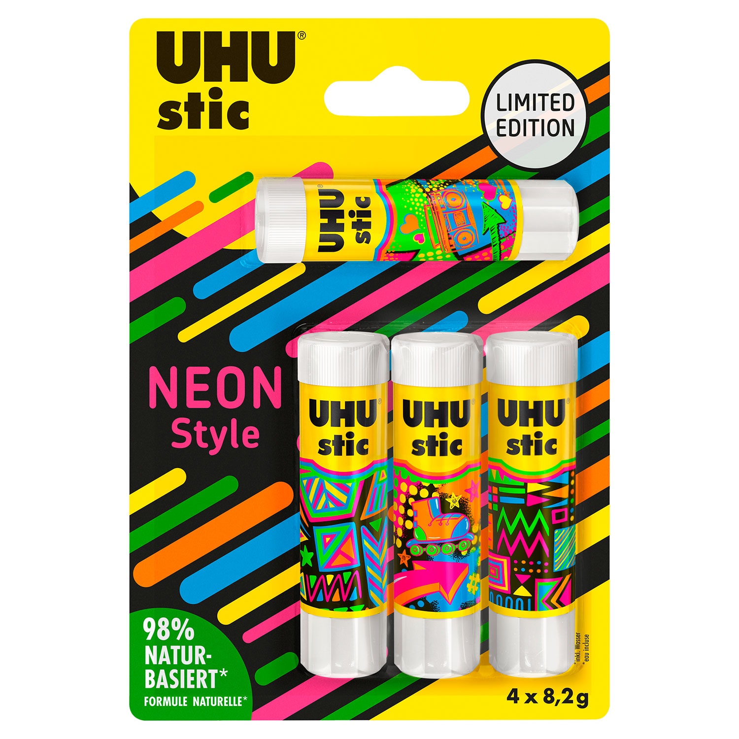 UHU® Stic mit Neon-Design 32,8 g, 4er-Packung