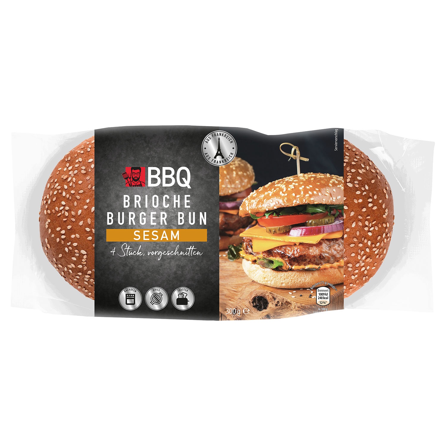 BBQ Brioche Burger Bun mit Sesam 300 g