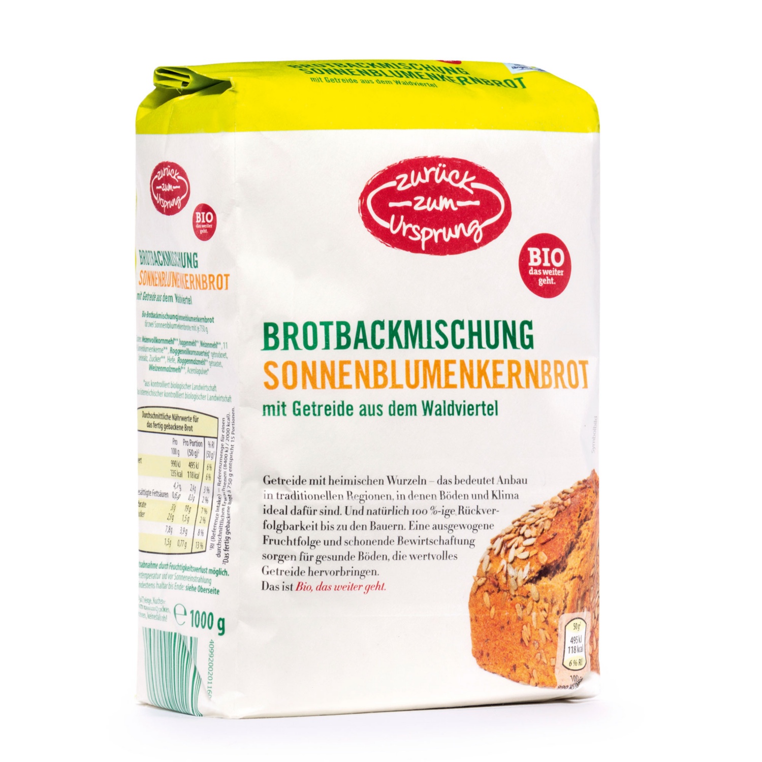 ZURÜCK ZUM URSPRUNG BIO-Brotbackmischung, Sonnenblumenkernbrot | HOFER