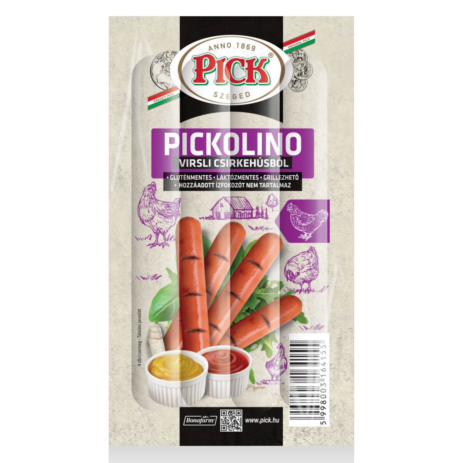 PICK Pickolino virsli csirkehúsból, sajtos, 140 g