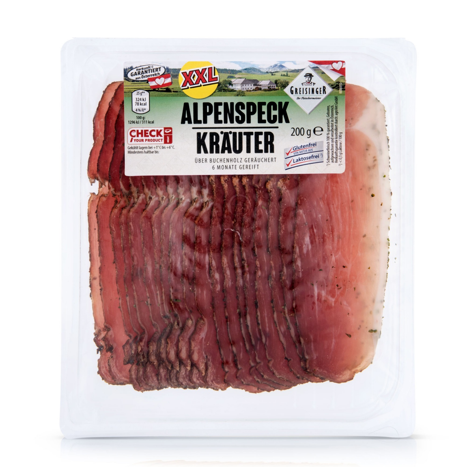 Alpenspeck geschnitten, Kräuter
