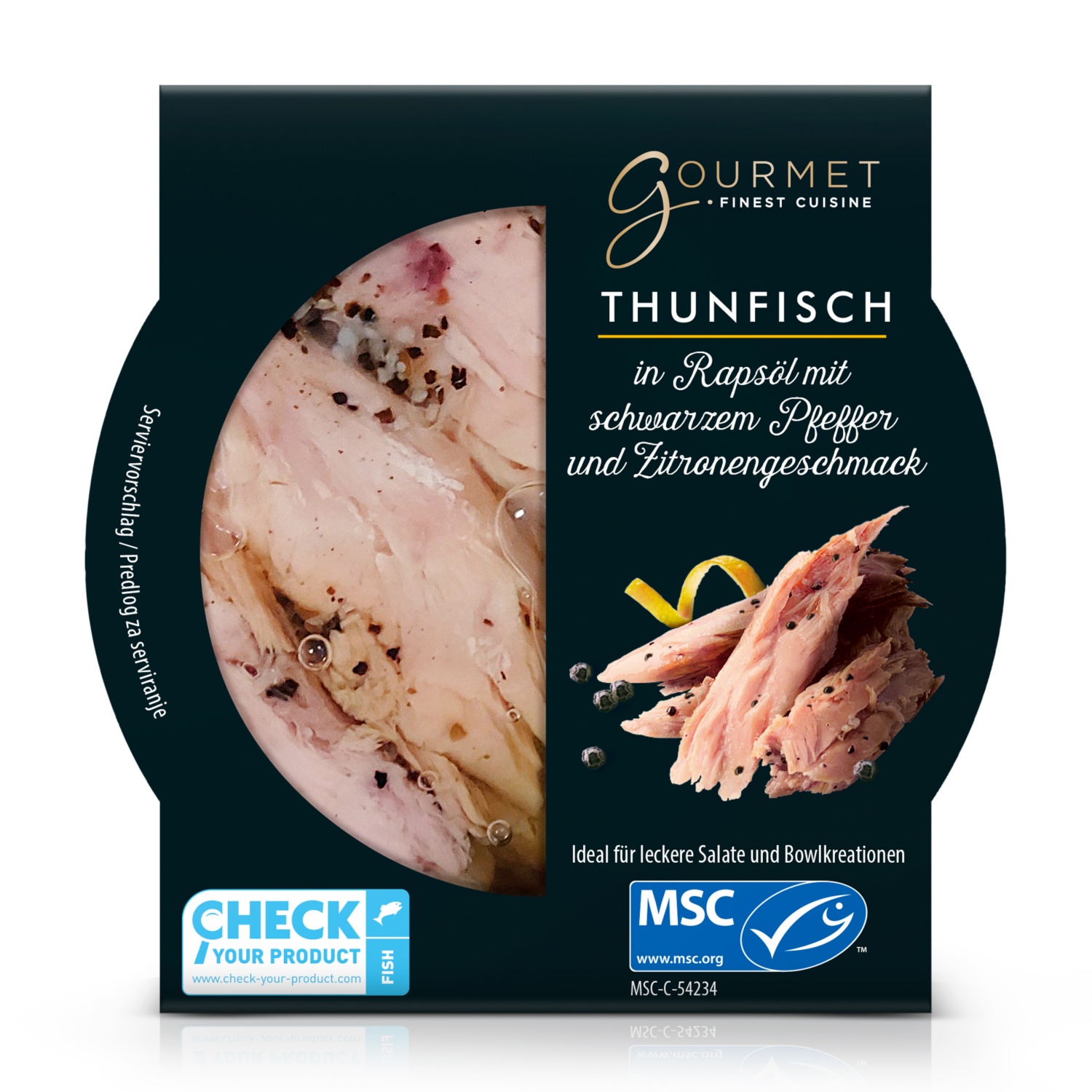 MSC Thunfischfilet Mix in Rapsöl mit schwarzem Pfeffer und Zitrone