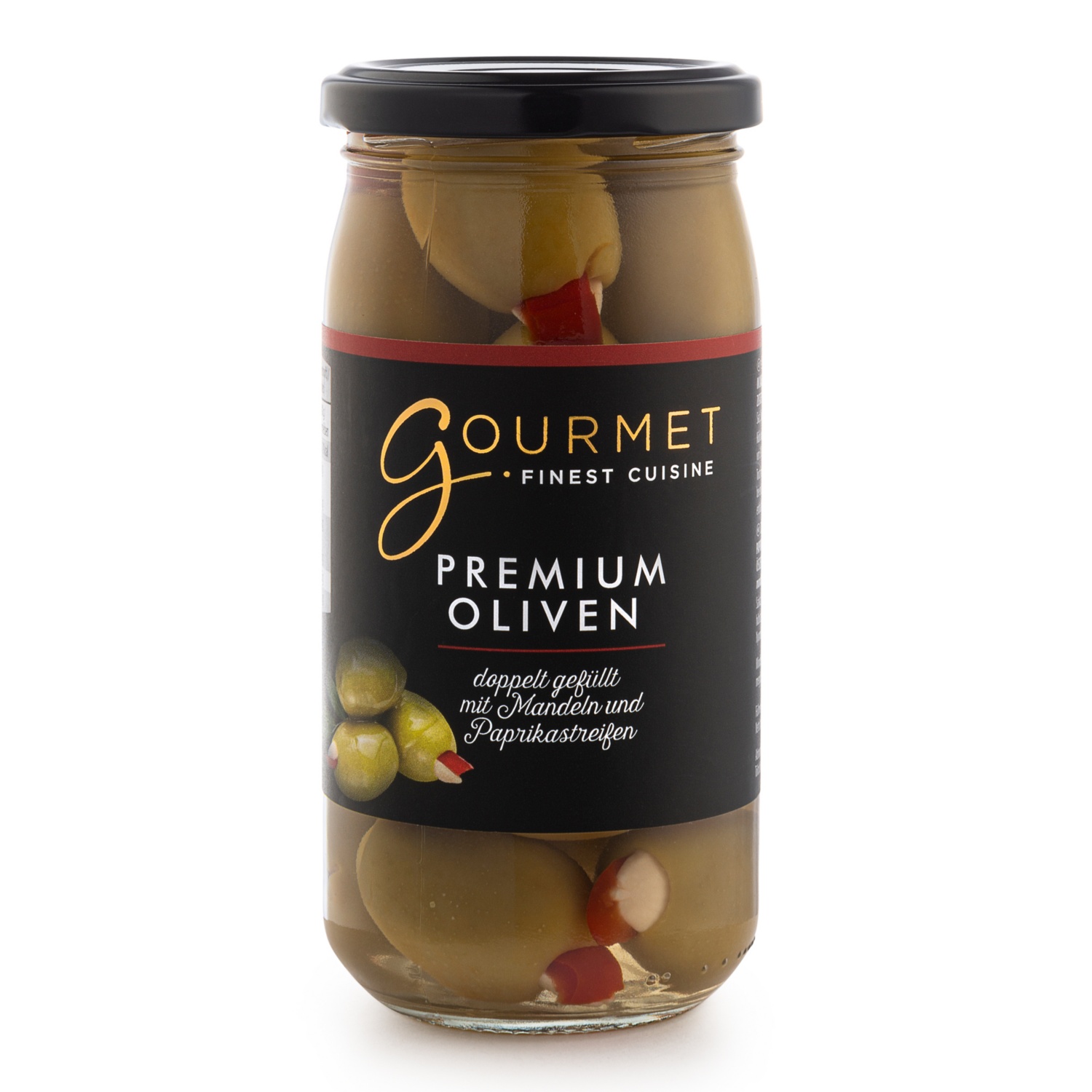 GOURMET Töltött olívabogyó 350 g, mandulával és paprikával töltve