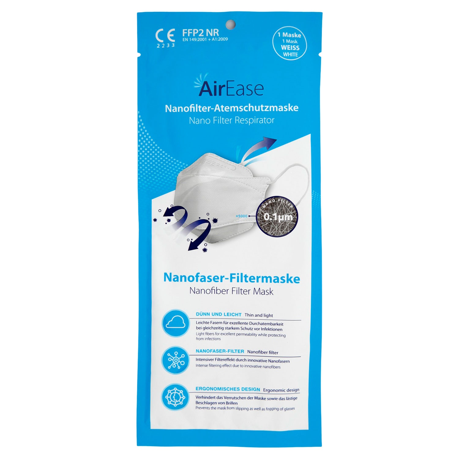 AIR EASE Nanofilter-Maske FFP2 NR CE2233