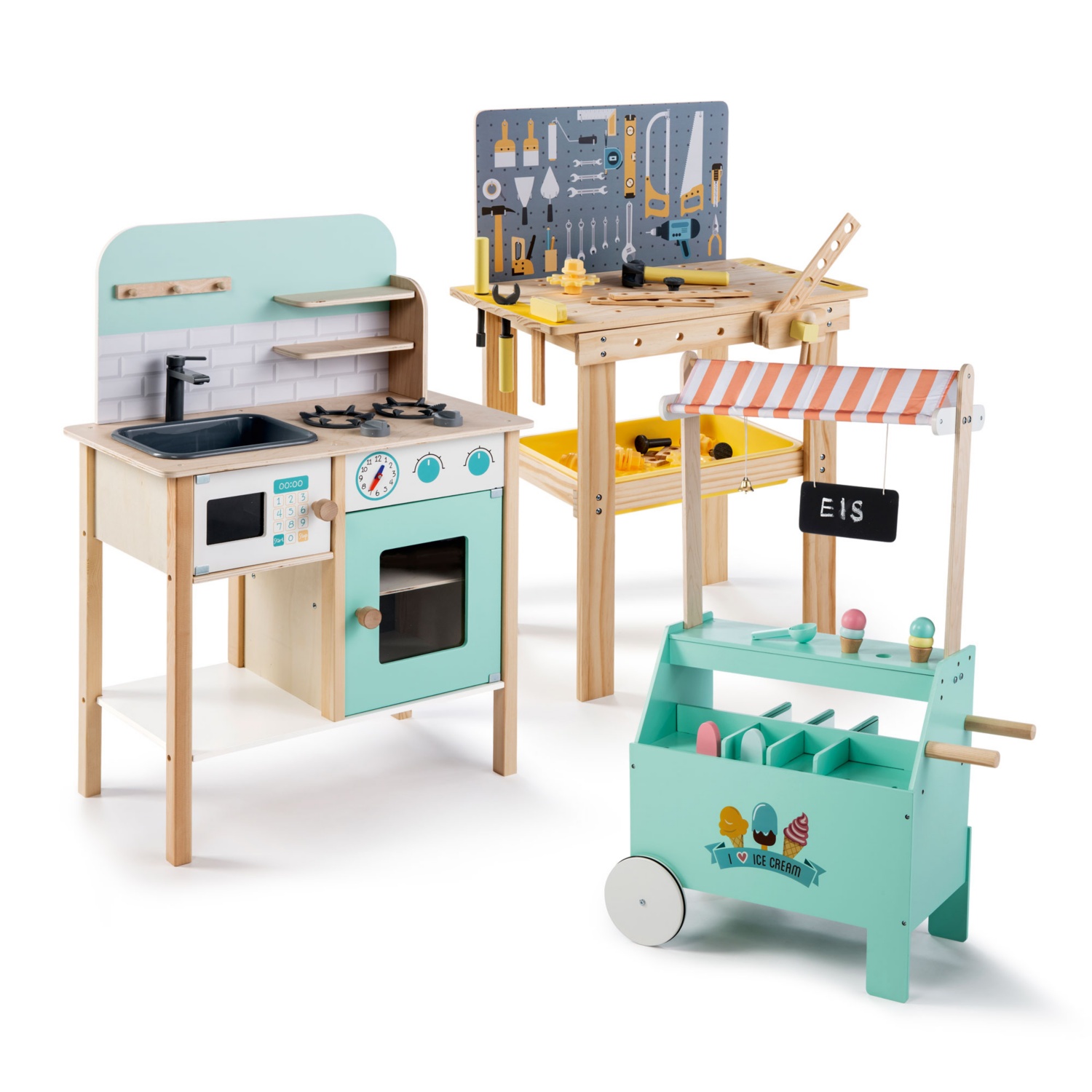 TOYLINO Holz-Küche/Eiswagen/Werkbank