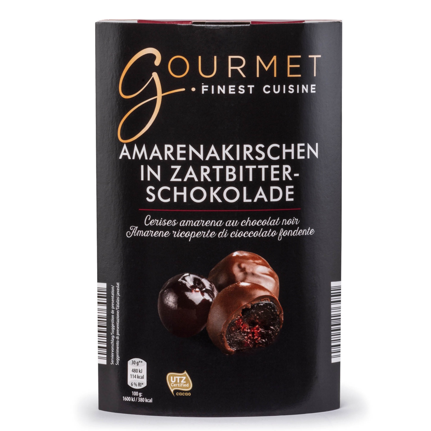 GOURMET Csokoládéba mártott gyümölcsök, 150 g, Étcsokoládés amarénameggy