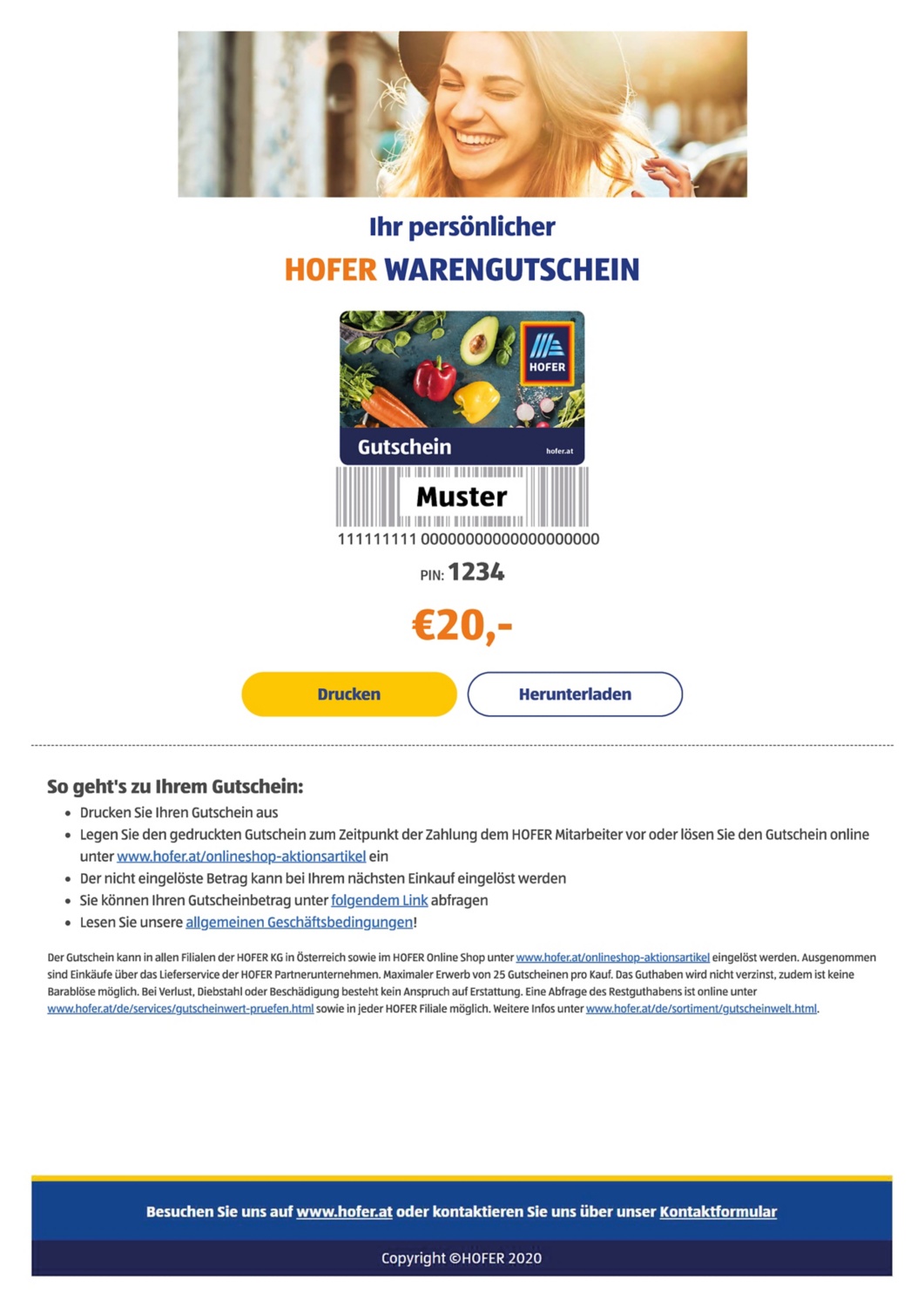 HOFER Warengutschein € 20 (per E-Mail zum Ausdrucken)