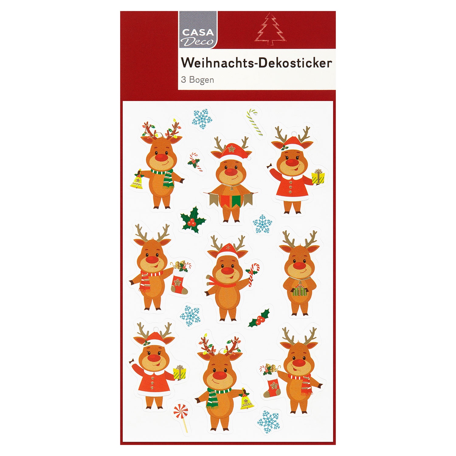 CASA DECO Weihnachtliche Sticker, 3 Bögen
