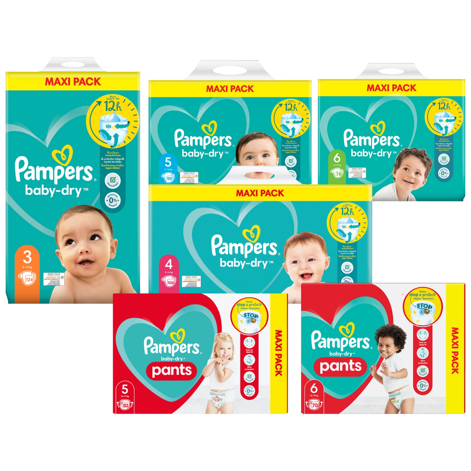 Pampers Couches Taille 6 (13-18 kg), Baby-Dry, 124 Couches Bébé