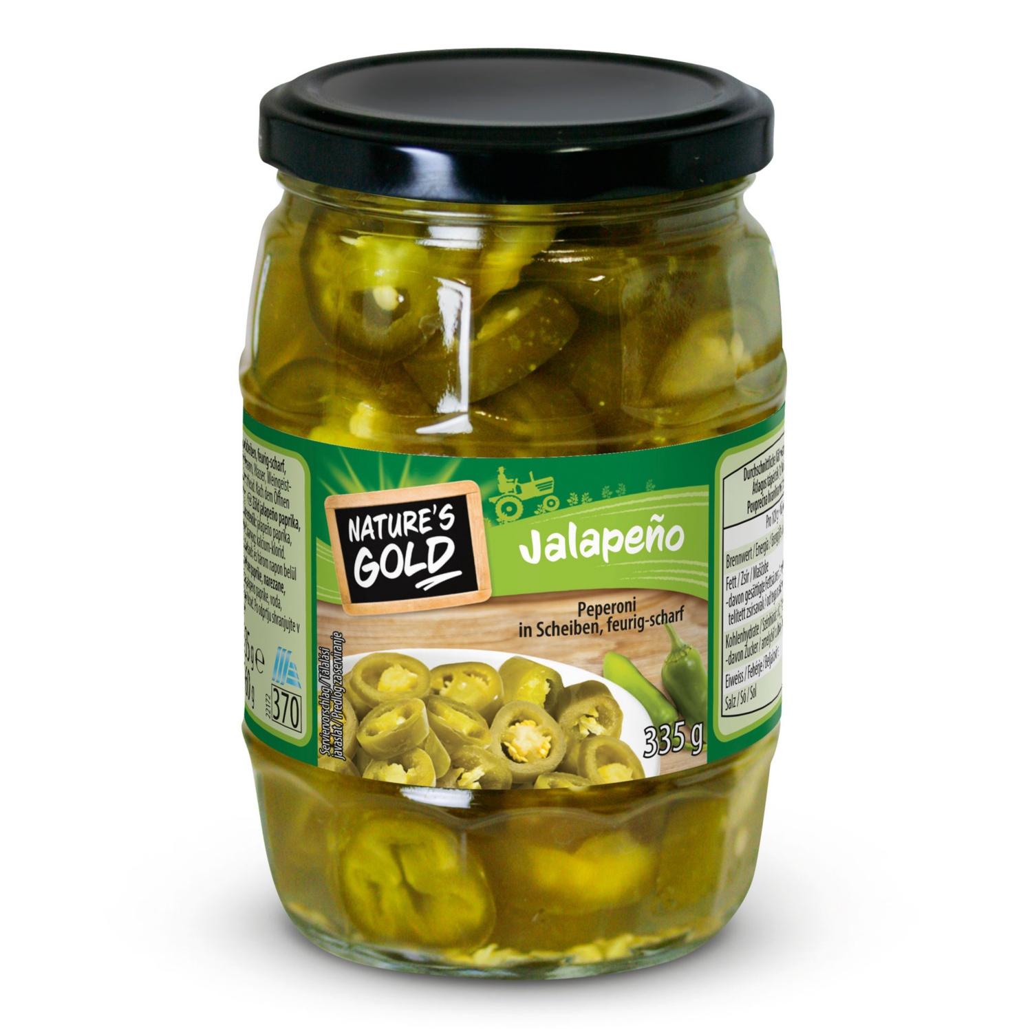NATURE'S GOLD Pepperoni, zöld jalapeño paprika, szeletelt, 335 g (160 g