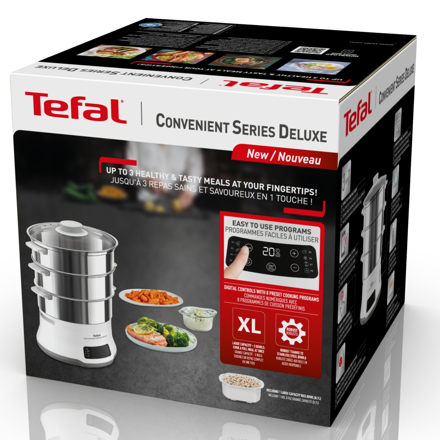 Cuiseur vapeur Tefal DELUXE CONVENIENT SERIES 8 Programmes 3 Niveaux de  Cuisson Ecran Tactile VC502D10 - VC502D10