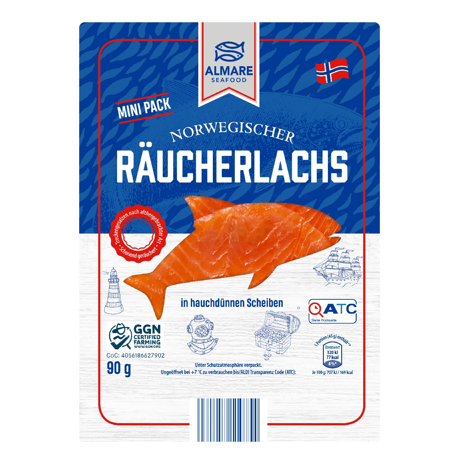 ALMARE SEAFOOD Räucherlachs, Mini-Pack 90 g