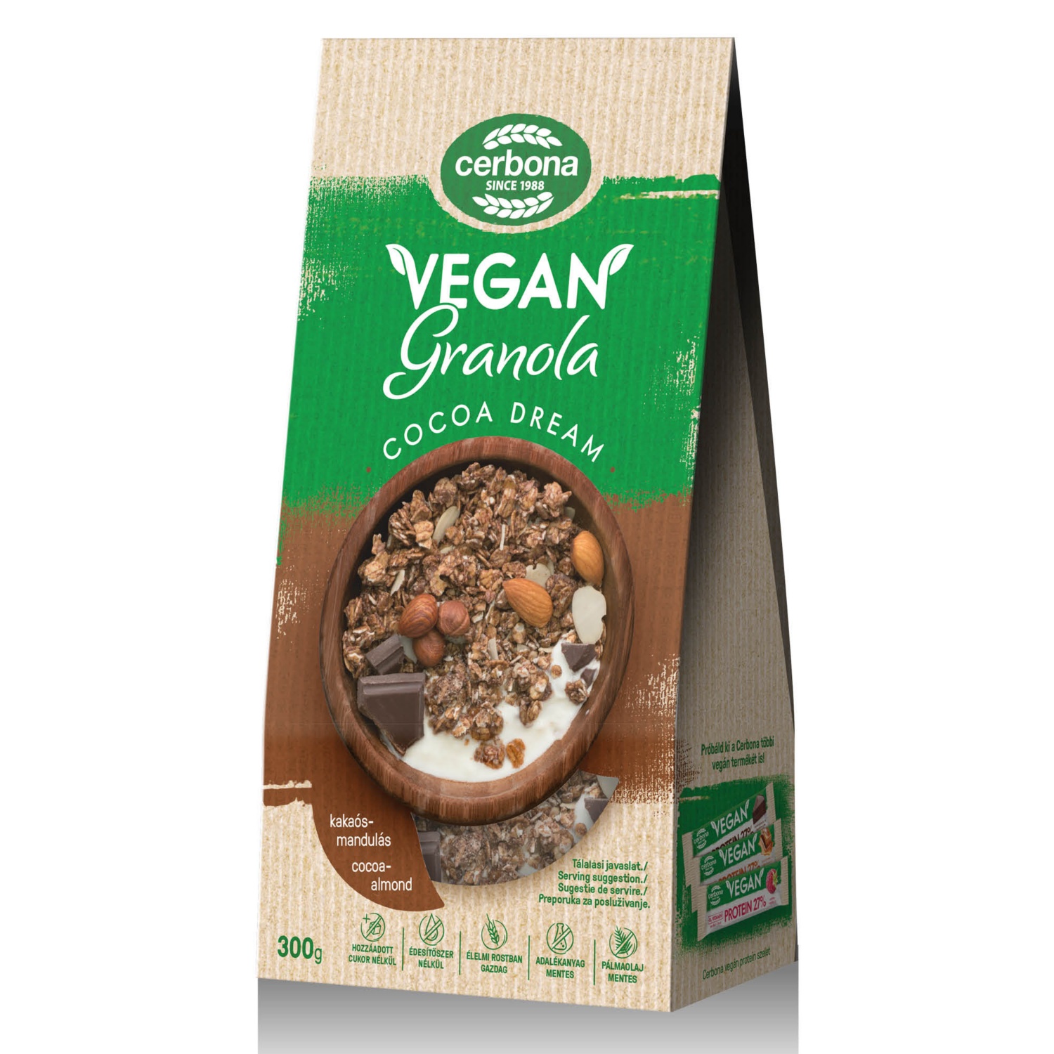 CERBONA Vegán granola 300 g, Kakaó-mandula