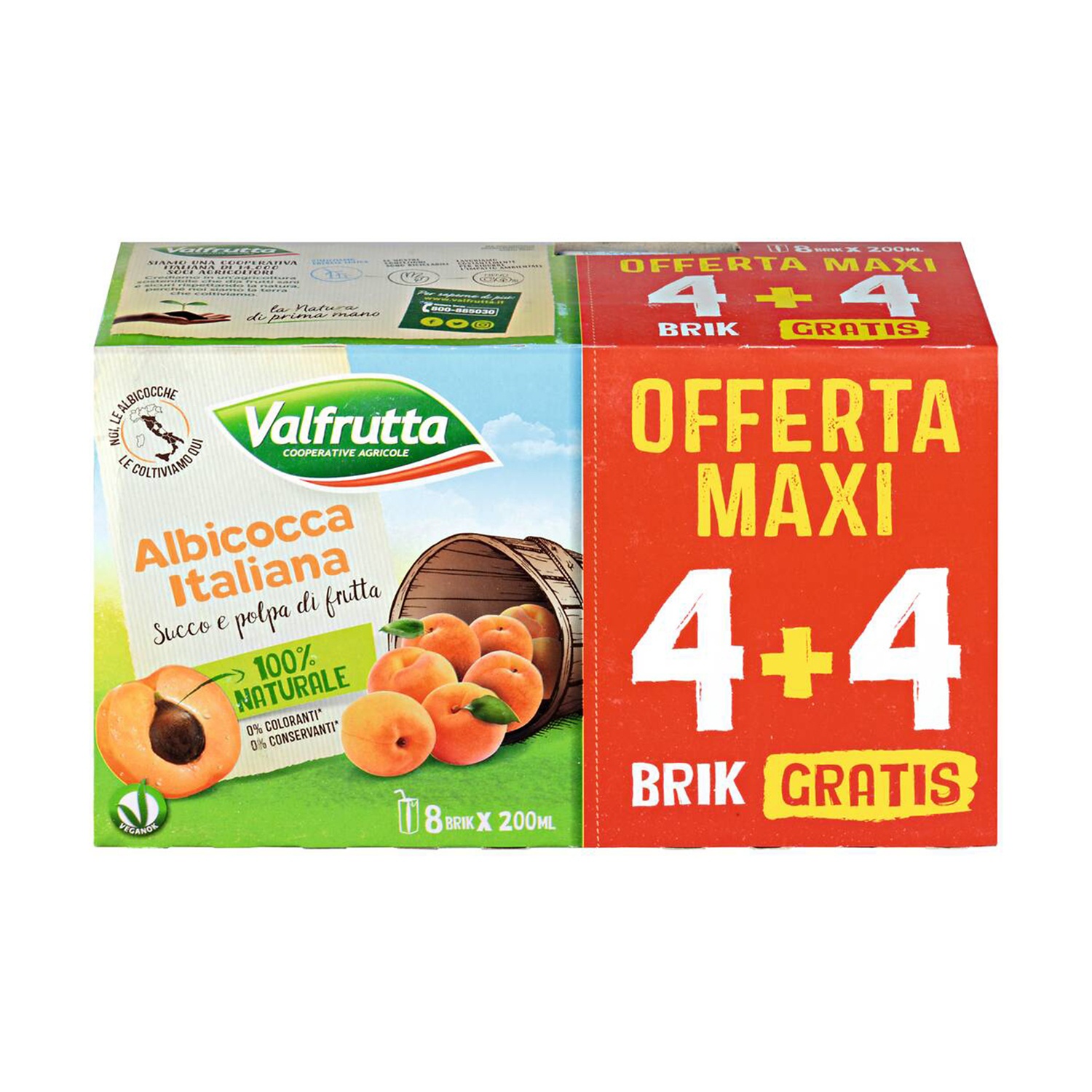VALFRUTTA Succhi 4+4 all'albicocca