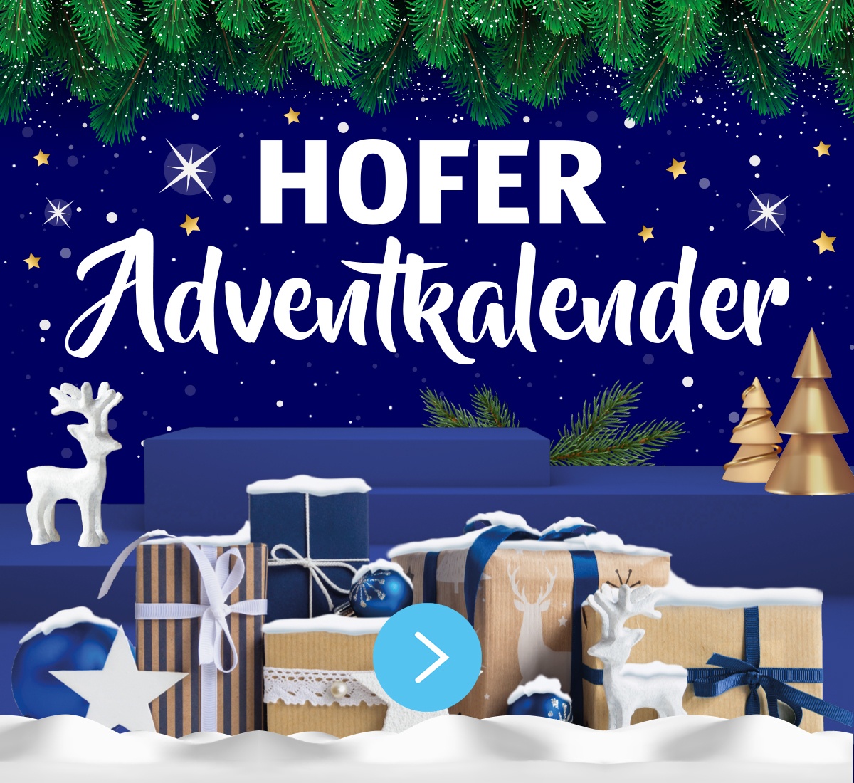 HOFER Wochenstart - Abgebildet sind drei Aktions-Artikel (zwei Packungen Teigwaren, Avocados und ein Guglhupf) auf rotem weihnachtlichen Hintergrund und in einer gelben Flappe 