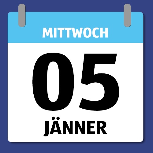Ein Kalenderblatt, das Mittwoch den 05. Jänner abbildet.