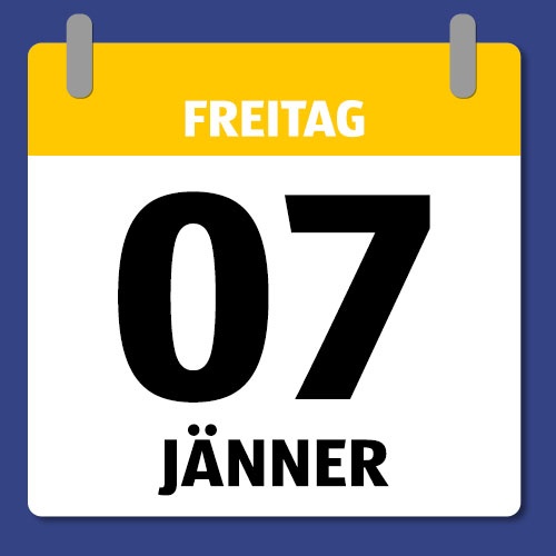 Ein Kalenderblatt, das Freitag 07. Jänner anzeigt.