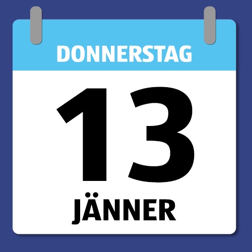 Ein Kalenderblatt, das Donnerstag den 13. Jänner abbildet.