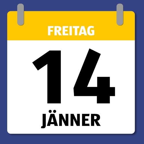 Ein Kalenderblatt, das Freitag 14. Jänner anzeigt.