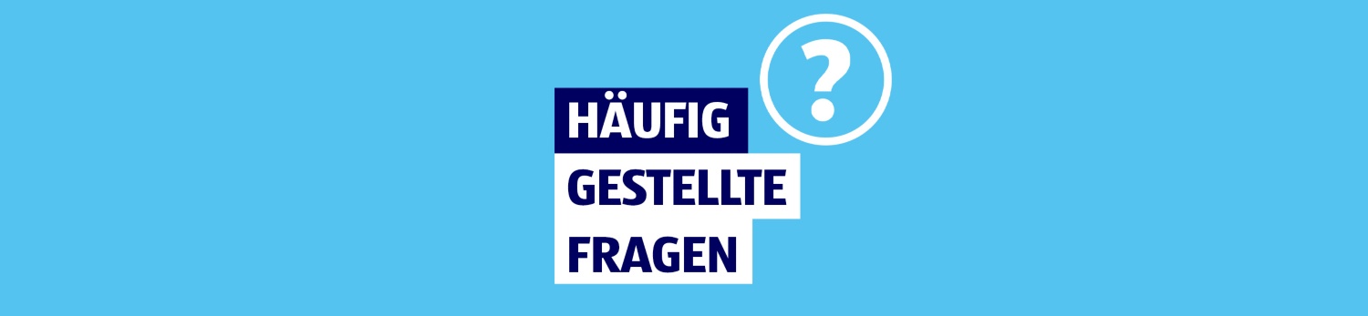 Helles Blau mit Box 'HÄUFIG GESTELLTE FRAGEN'