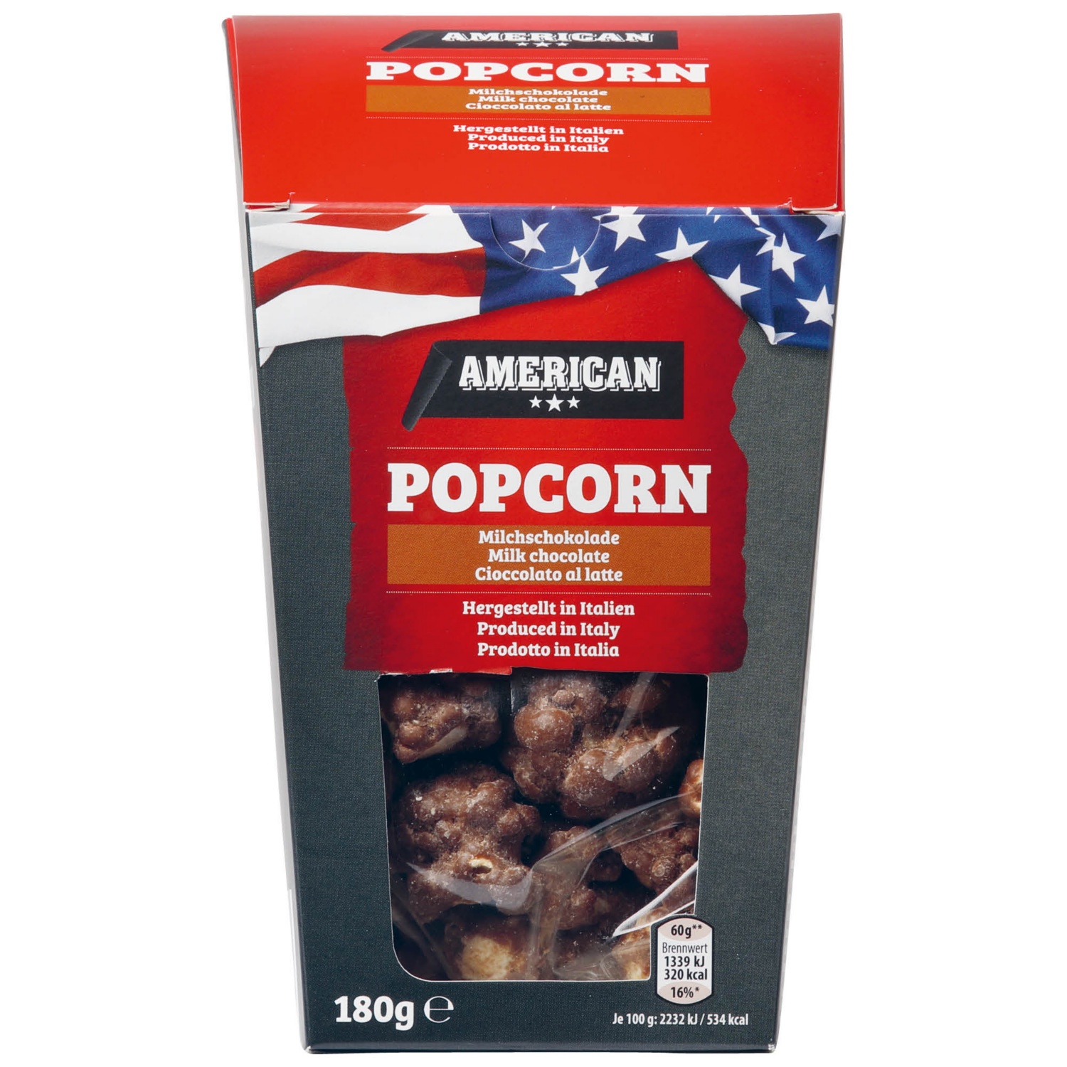 AMERICAN Popcorn ricoperto di cioccolato, cioccolato al latte