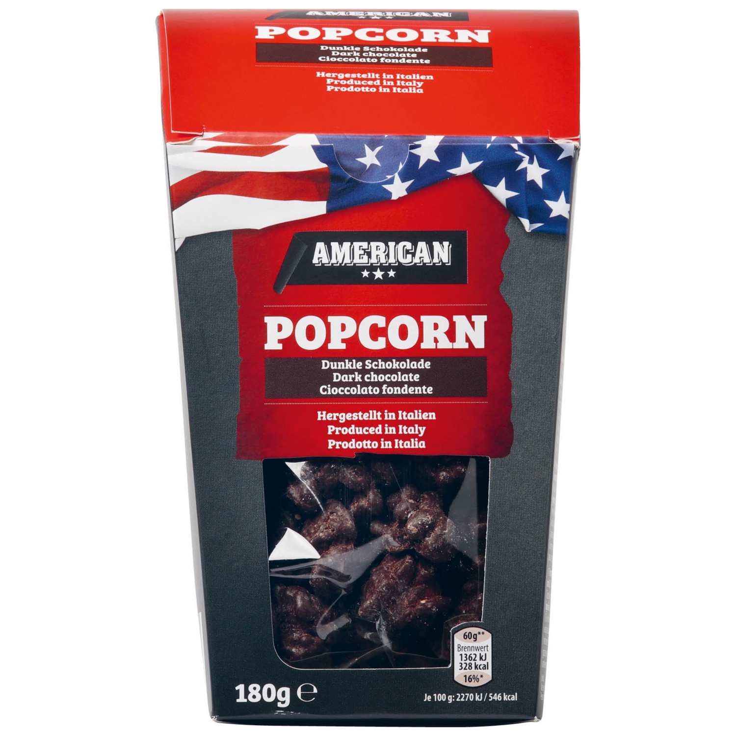 AMERICAN Popcorn mit feiner Schokolade überzogen, Zartbitterschoko