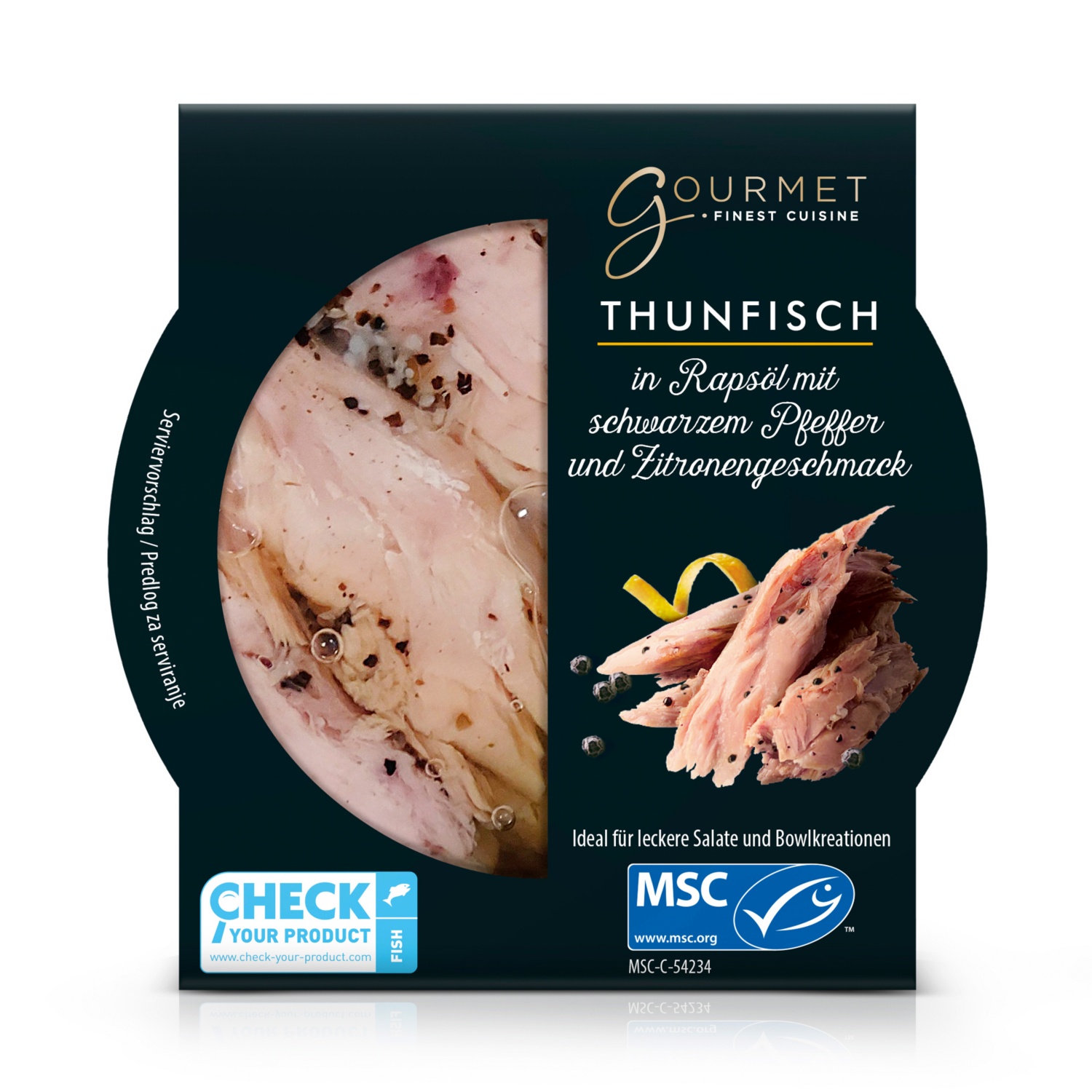 MSC Thunfischfilet Mix in Rapsöl mit schwarzem Pfeffer und Zitrone