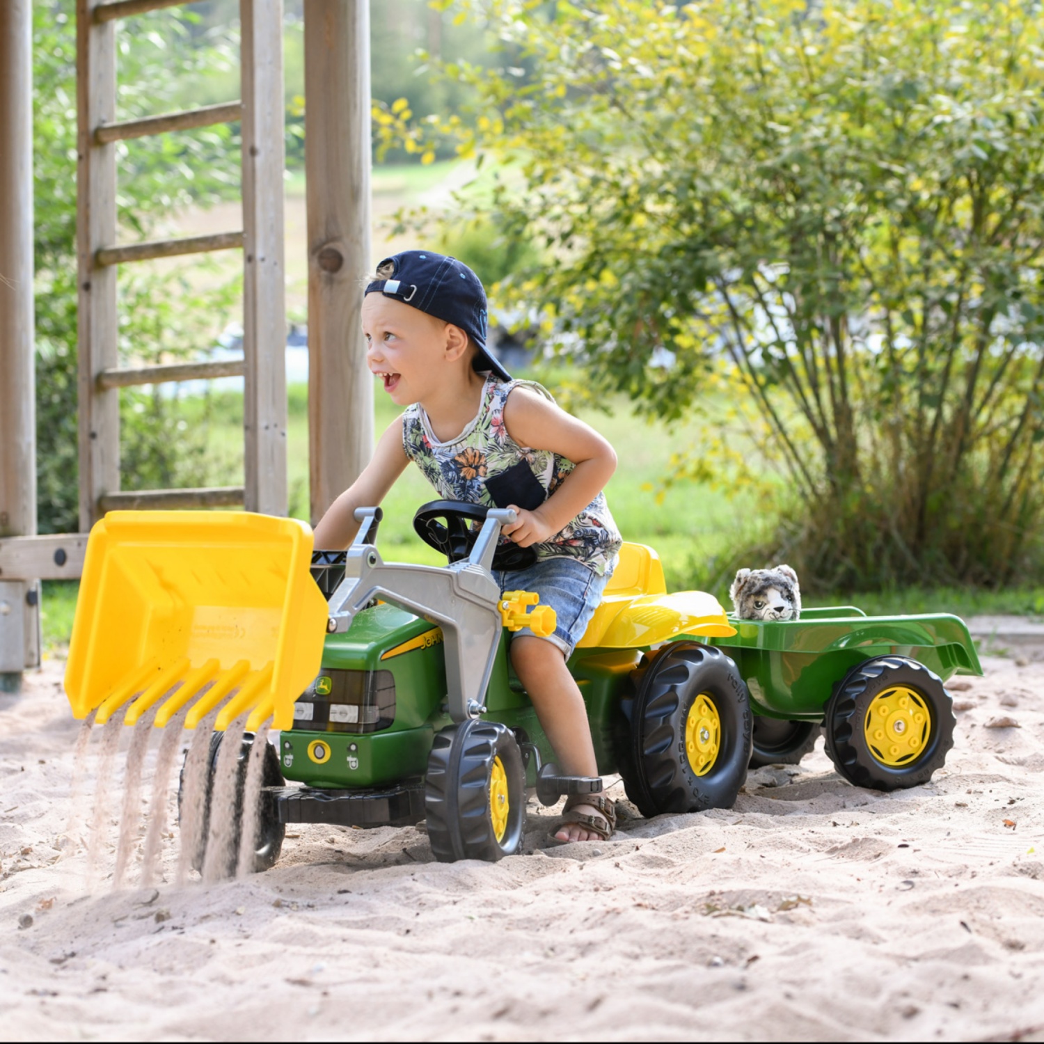 JOHN DEERE Tracteur avec chargeur + remorque