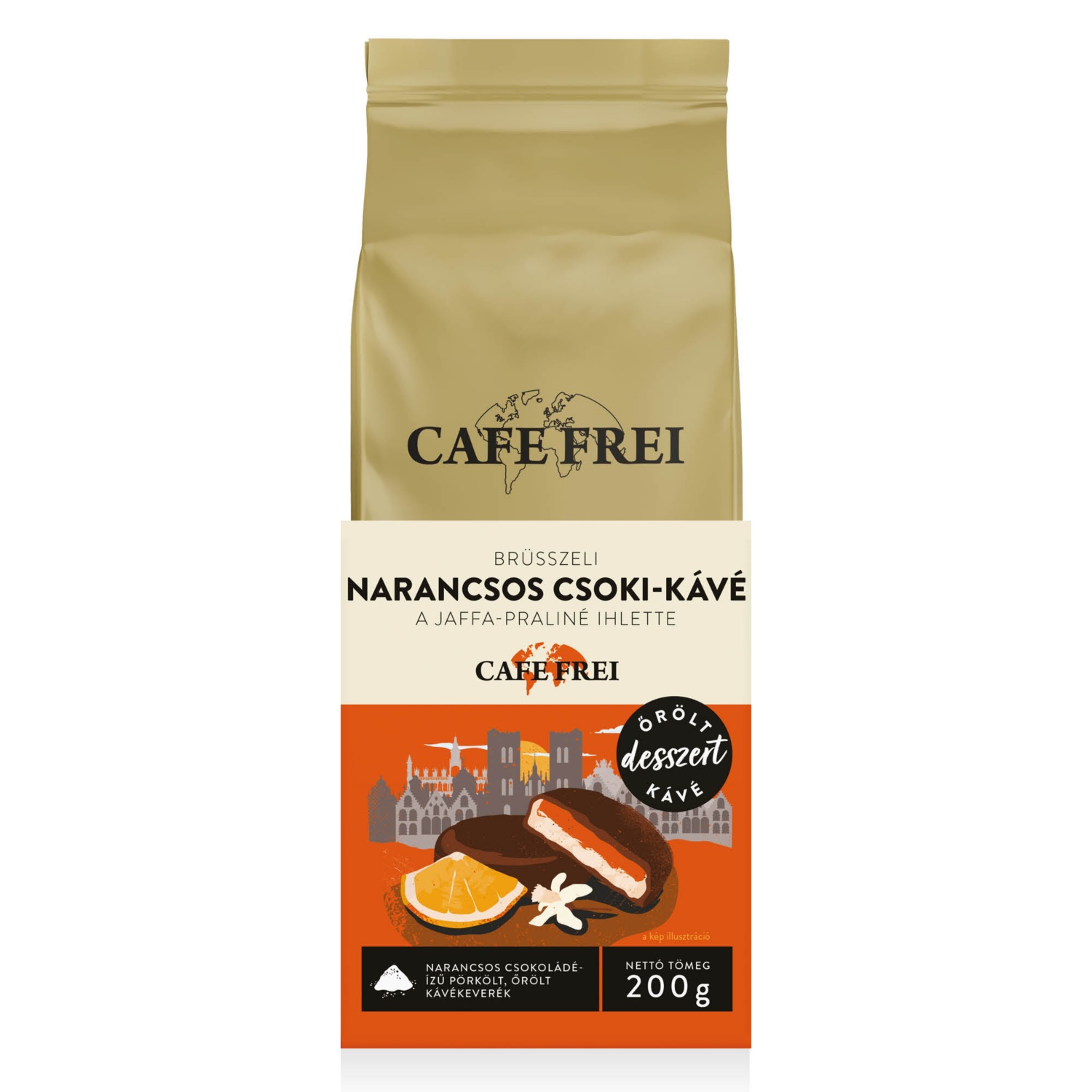 CAFE FREI Őrölt kávékeverék, 200 g, brüsszeli narancsos csoki-kávé