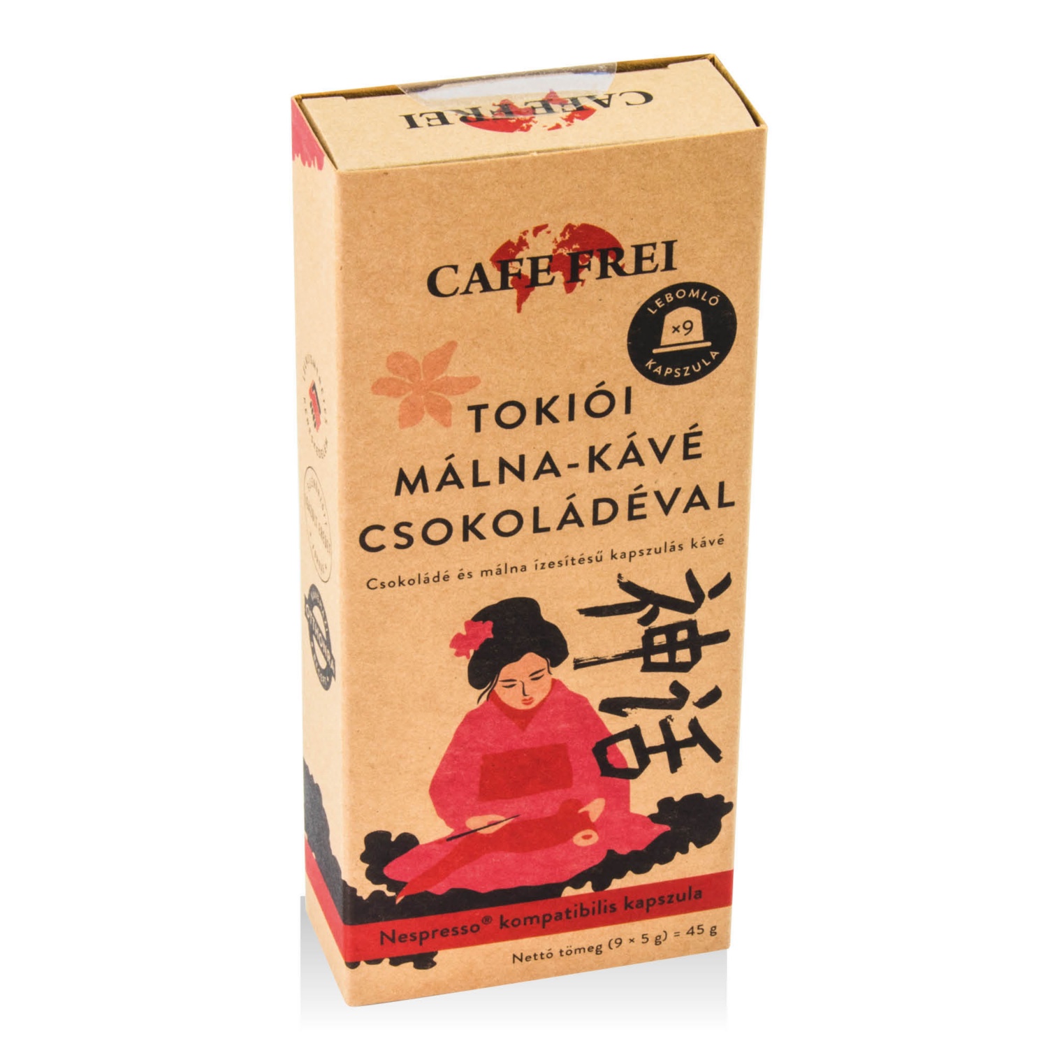 CAFE FREI Kávékapszula, 9 darab, tokiói málna-kávé csokoládéval, 45 g