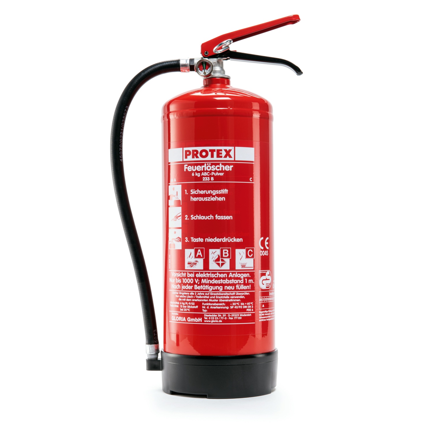 Feuerlöscher Protex 6 kg mit Manometer inkl. Wandhalter